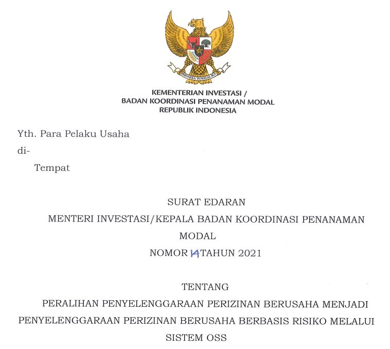 Terbaru : Peralihan Penyelenggaraan Perizinan Berusaha Menjadi Penyelenggaraan Perizinan Berusaha Berbasis Resiko Melalui Sistem OSS