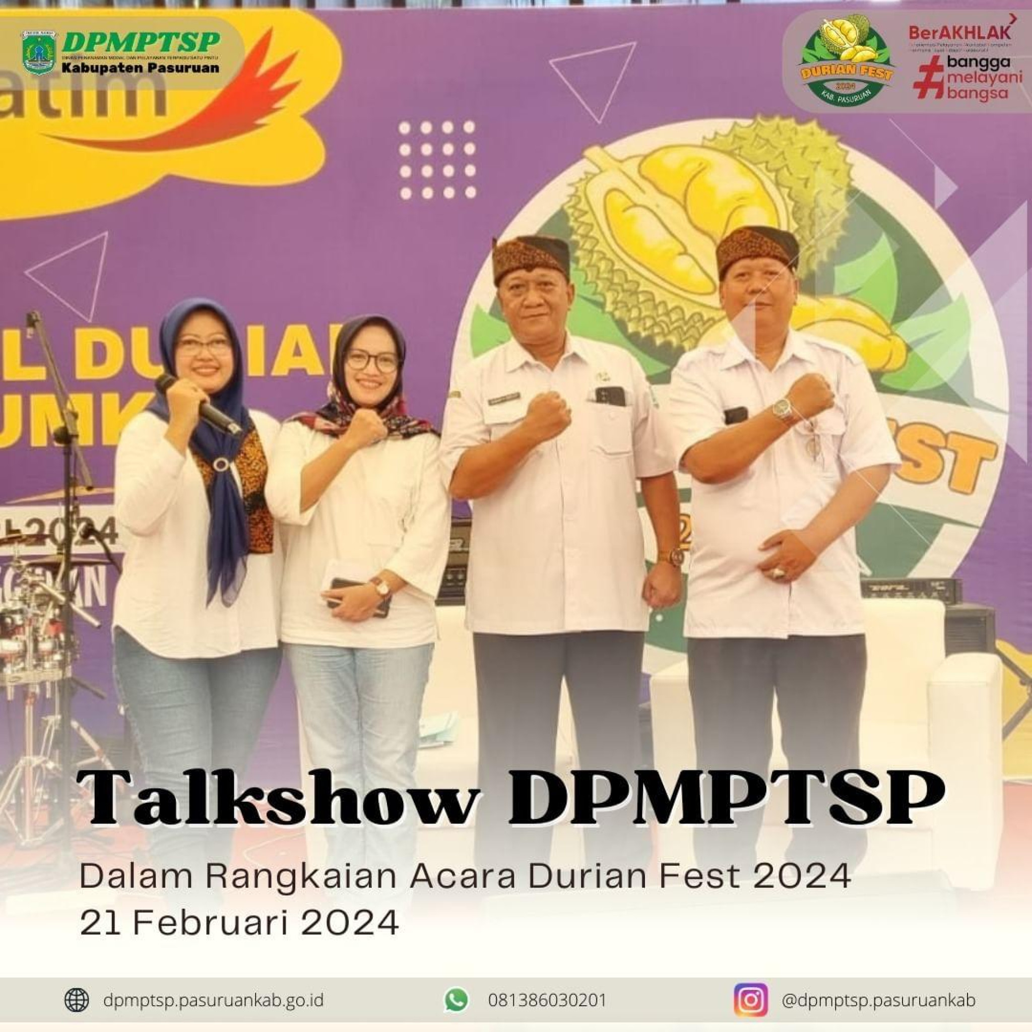 Melaksanakan Talkshow  DPMPTSP Kabupaten Pasuruan Dalam Rangkaian Acara Festival Durian 2024 bertempat di Bangkodir Bangil